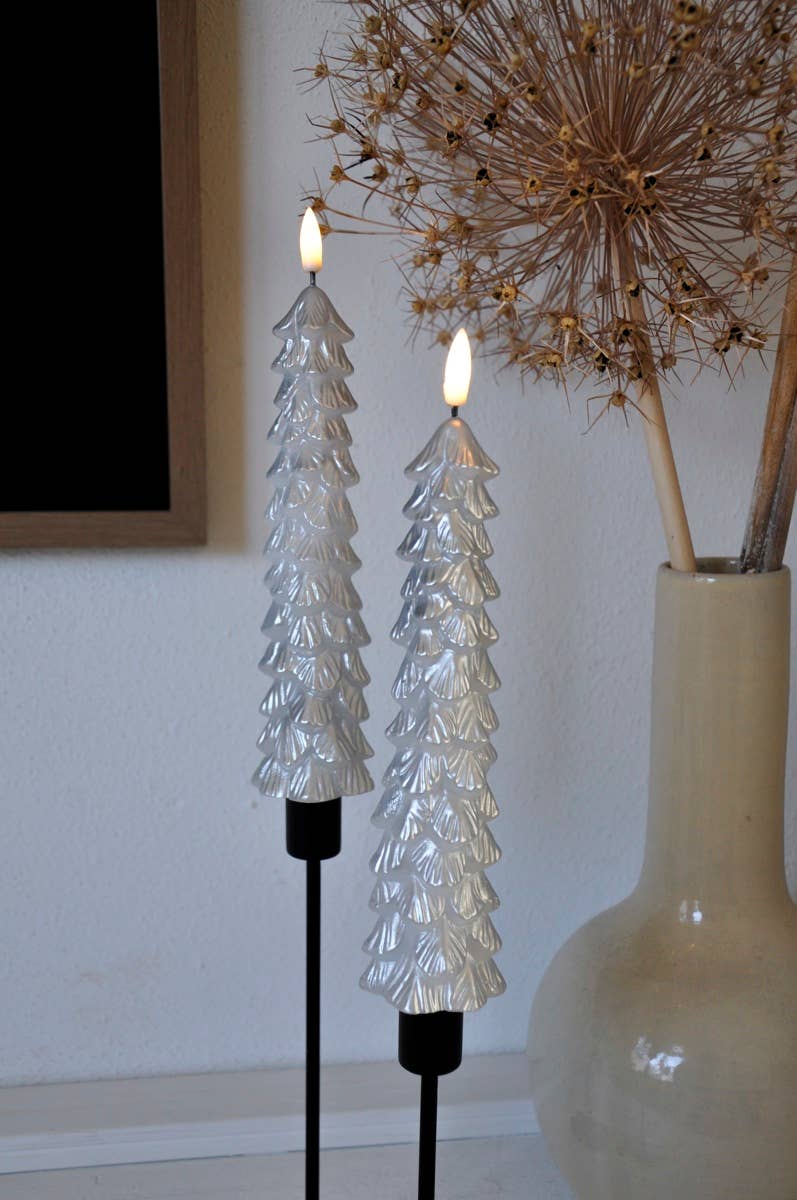 LED X-Mas Tree Candle Silver RC - Set of 2