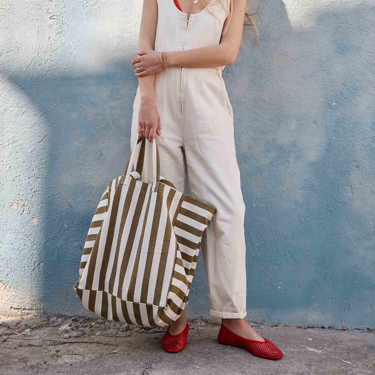 ELISA TAS STREEP OLIVE - GRIJSBRUIN