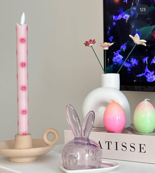 LED Pillar Candle Smiley Pink - Set of 2