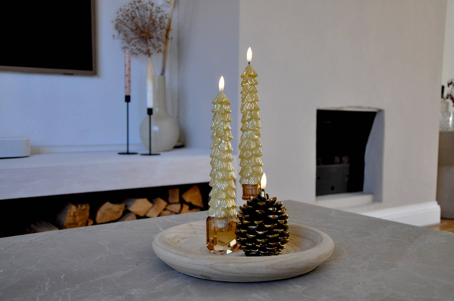 LED X-Mas Tree Candle Gold RC - Set of 2