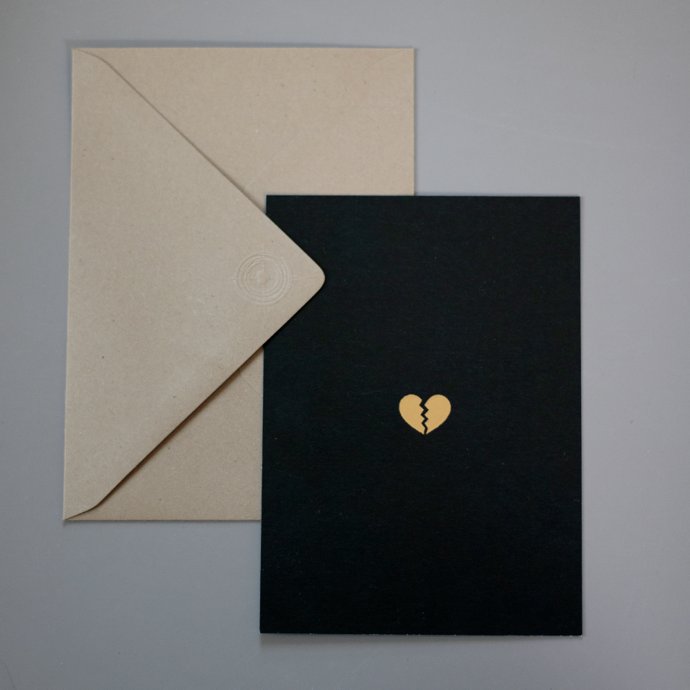 Troostkaart gebroken hart zwart - goud