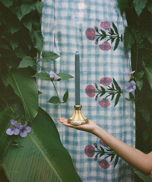 Sanya Striped Candle Holder Yellow