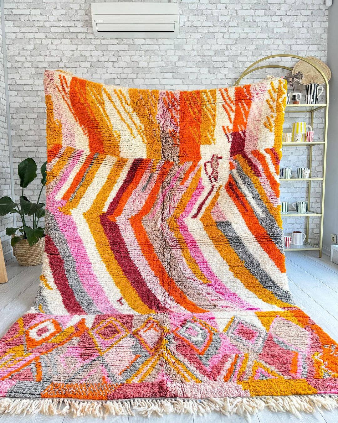 Kleurrijk Berber Marokkaans tapijt, Groot vloerkleed, Shaggy tapijt