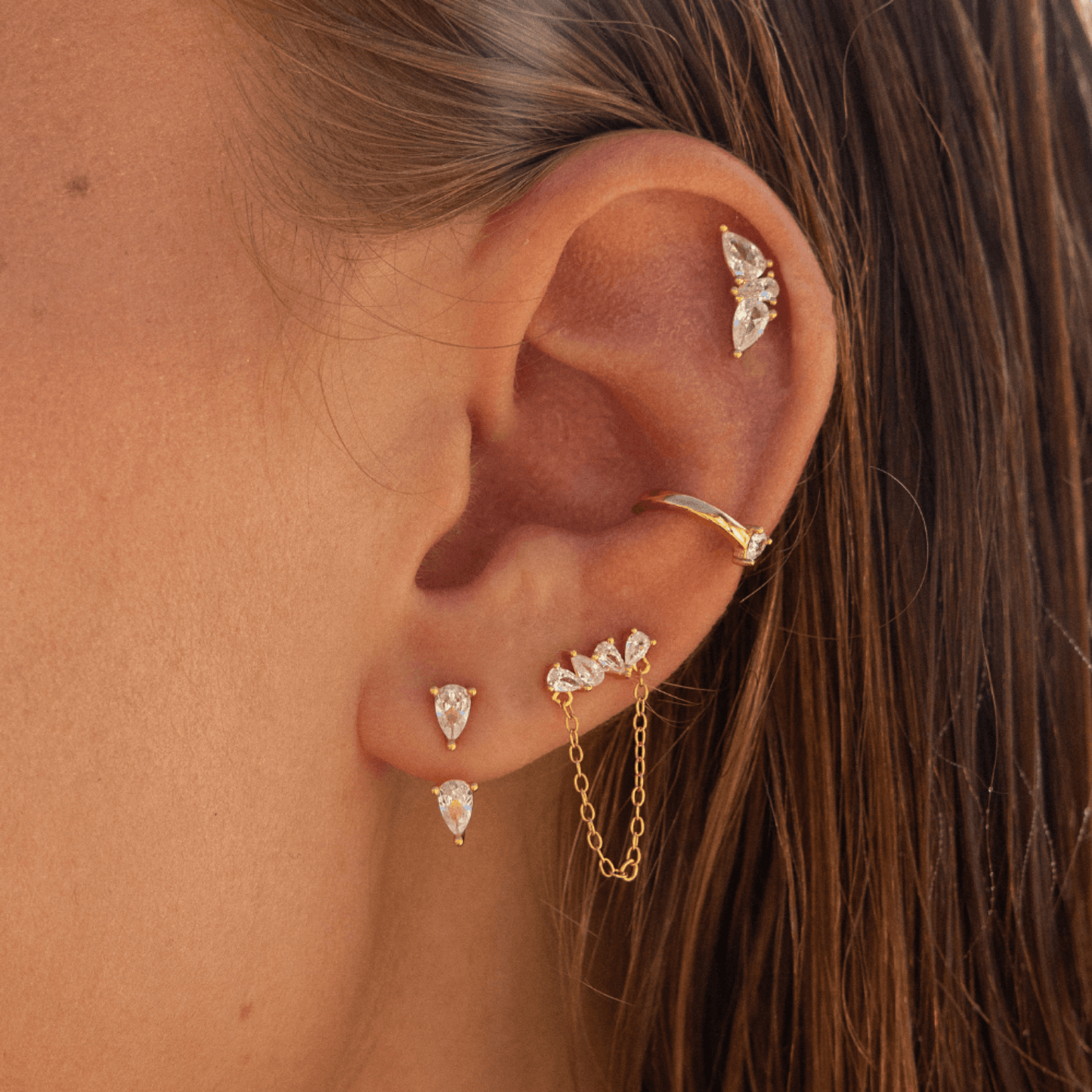 Zarzis oorbel van 925 sterling zilver met 24-karaats vergulde hoepel