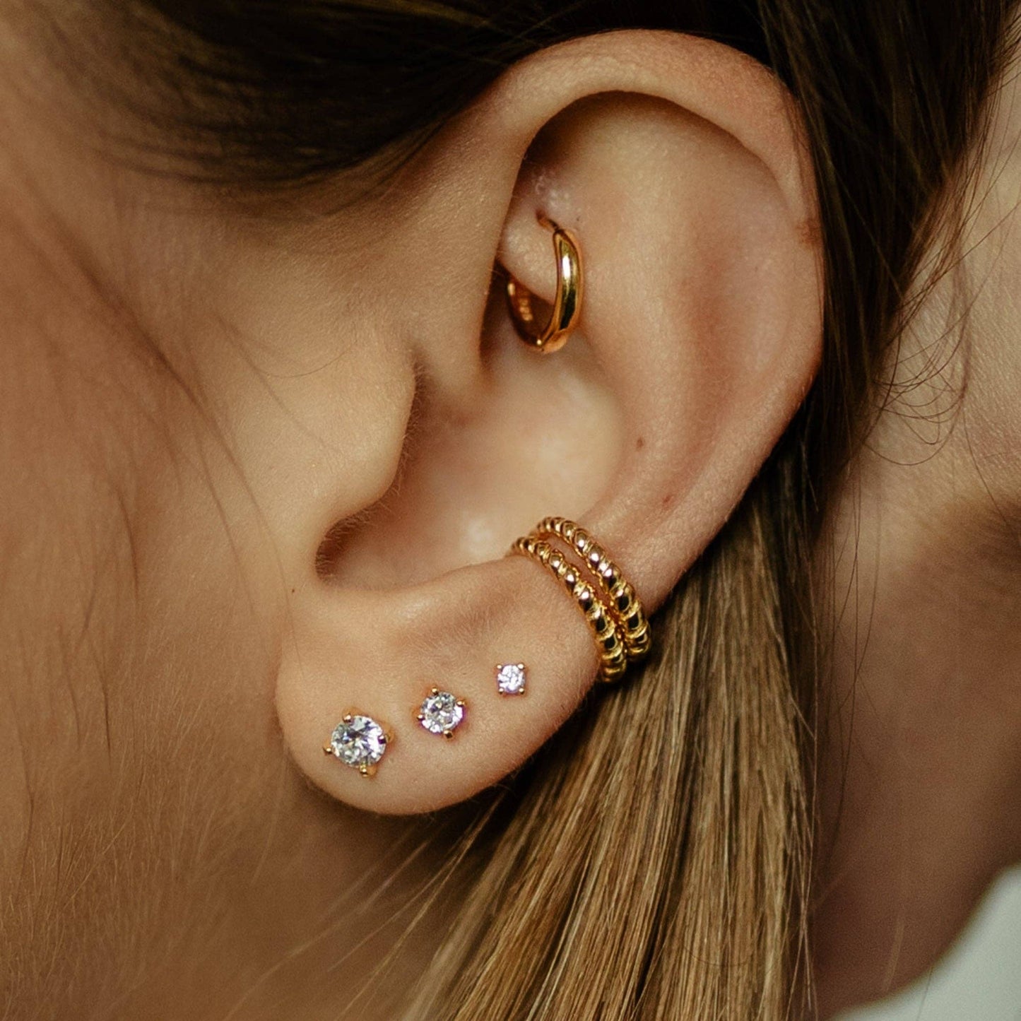 Ushuaia oorbellen set van 3 met zirconia in 24-karaats verguld zilver S925
