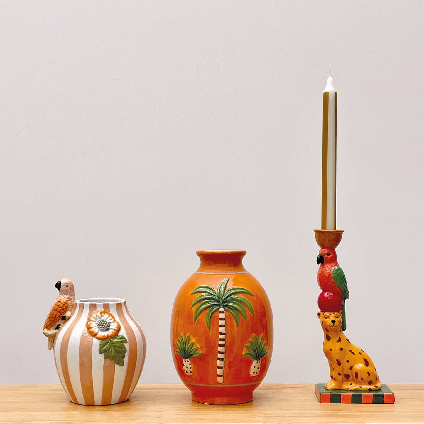 Vaas streep vogel roze L17 B14 H18,2cm