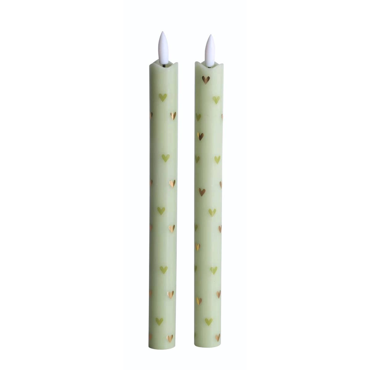 LED Pillar Candle Hearts Green - Set of 2