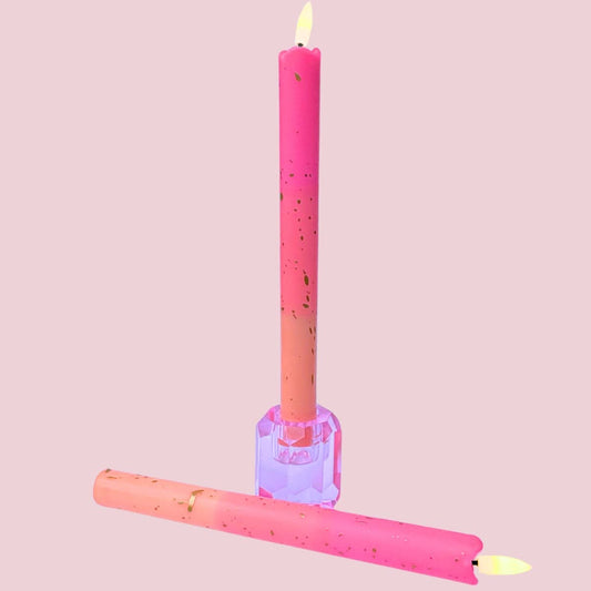 LED Pillar Candle Orange Gold - Set of 2