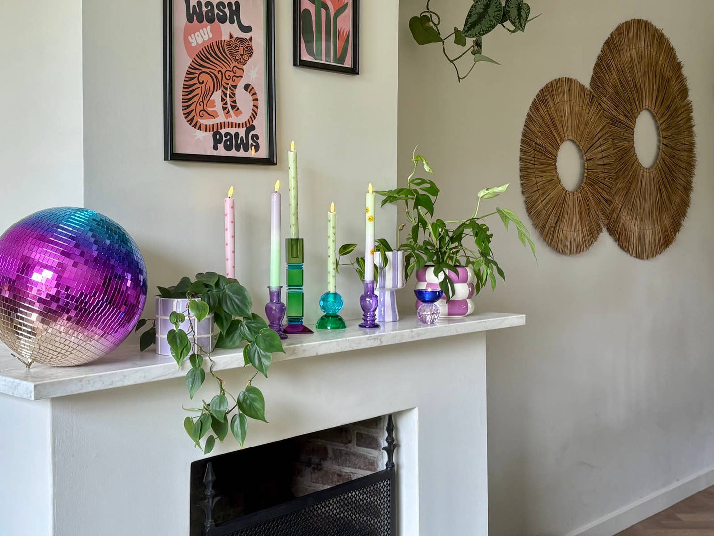 LED Pillar Candle Hearts Green - Set of 2