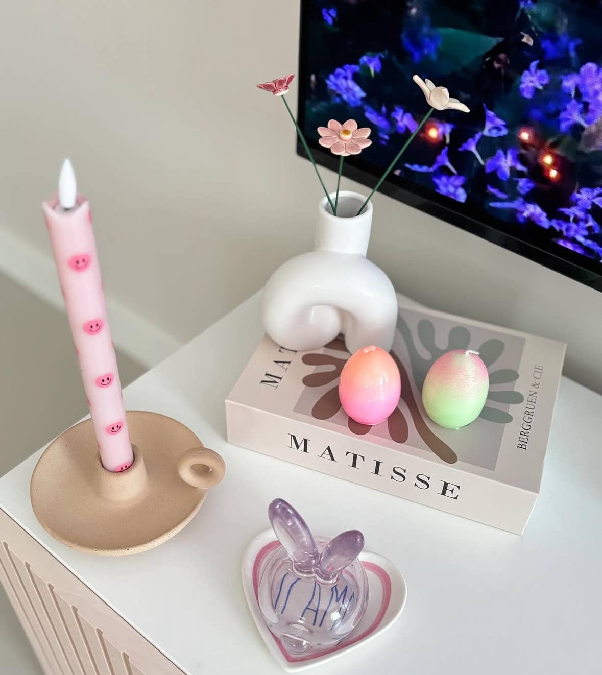 LED Pillar Candle Smiley Pink - Set of 2