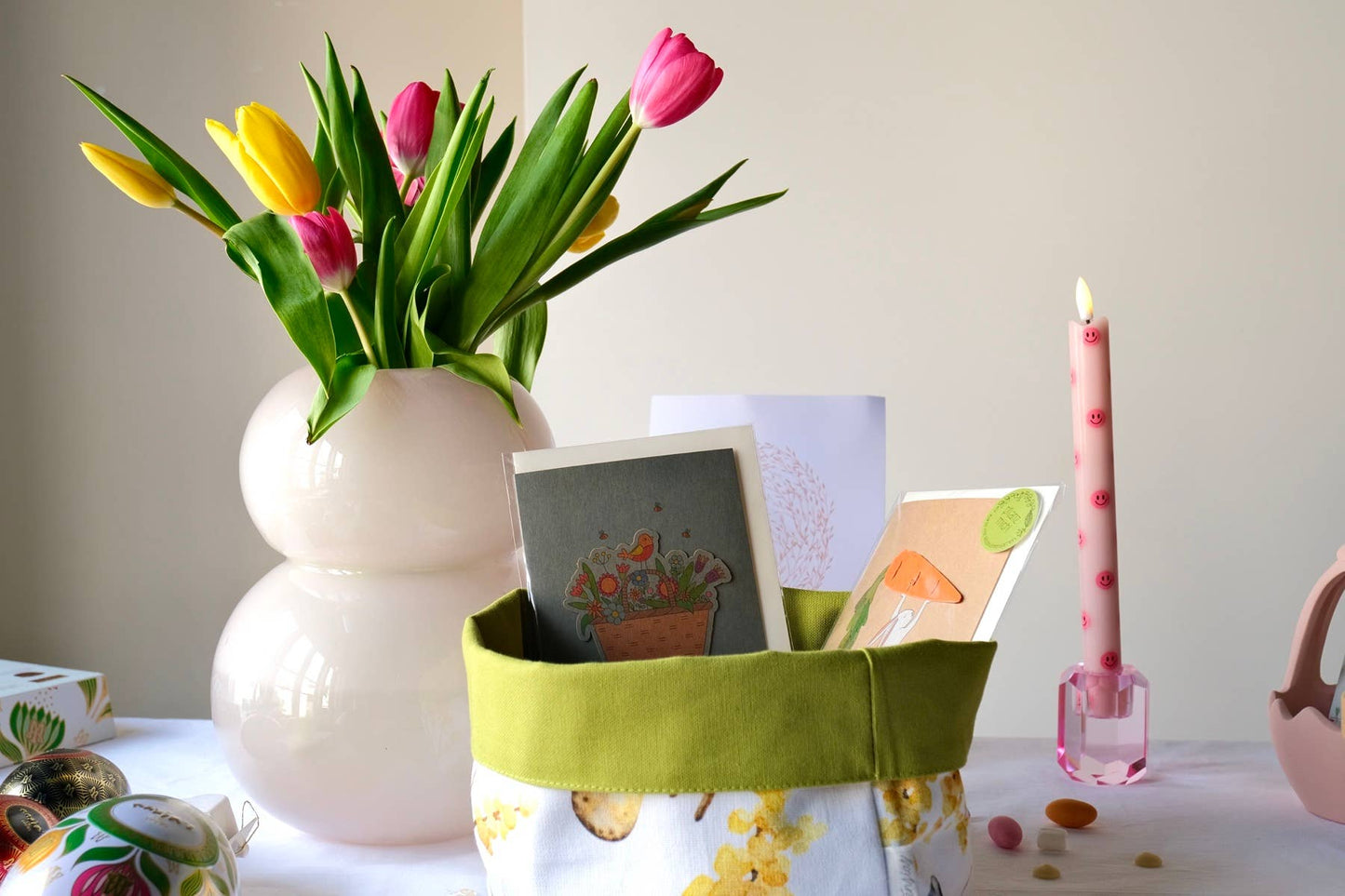 LED Pillar Candle Smiley Pink - Set of 2