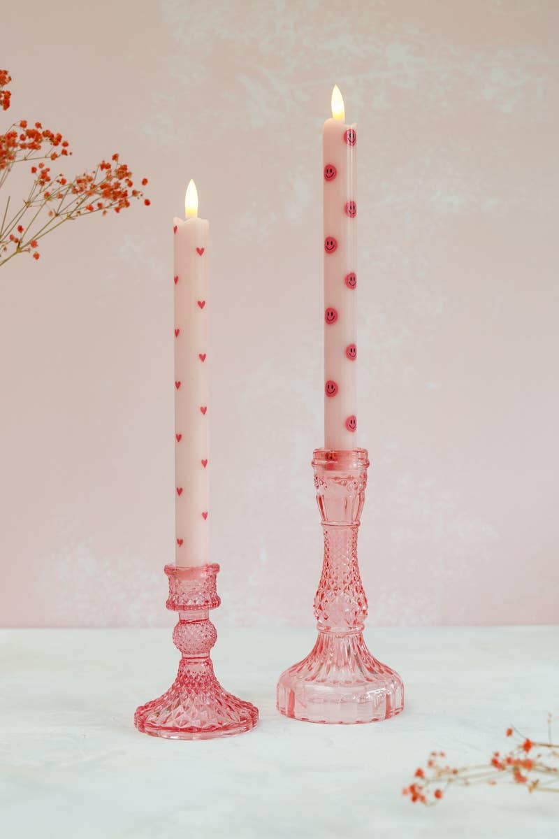 LED Pillar Candle Smiley Pink - Set of 2