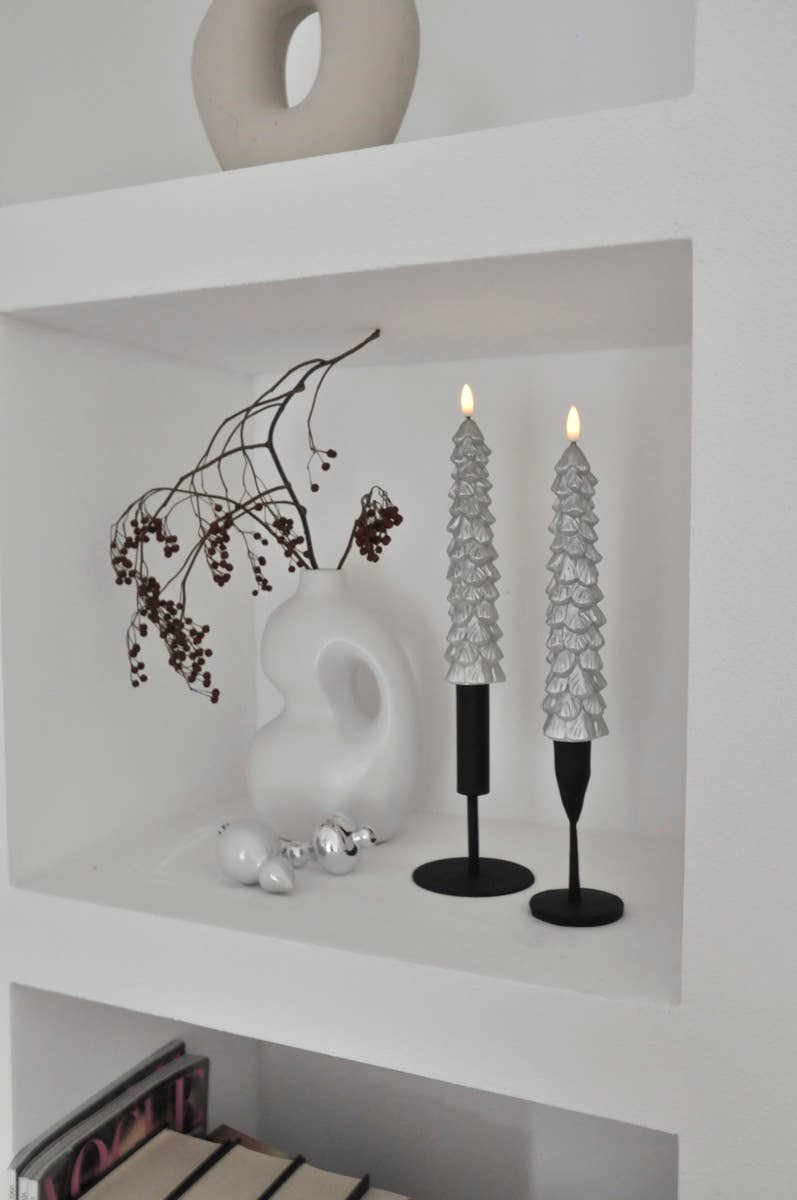 LED X-Mas Tree Candle Silver - Set of 2