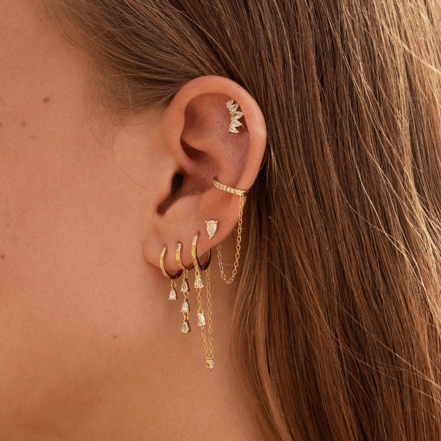 CHIN Piercing oorbel van S925 zilver met 24-karaats fijn goud