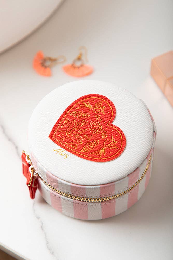 Roze gestreepte sieradendoos