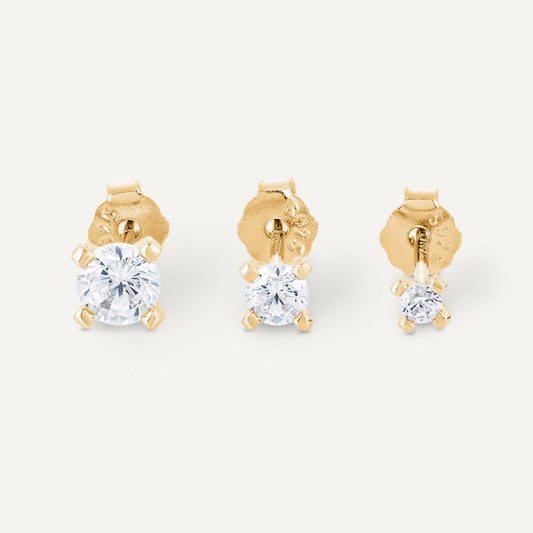Ushuaia oorbellen set van 3 met zirconia in 24-karaats verguld zilver S925