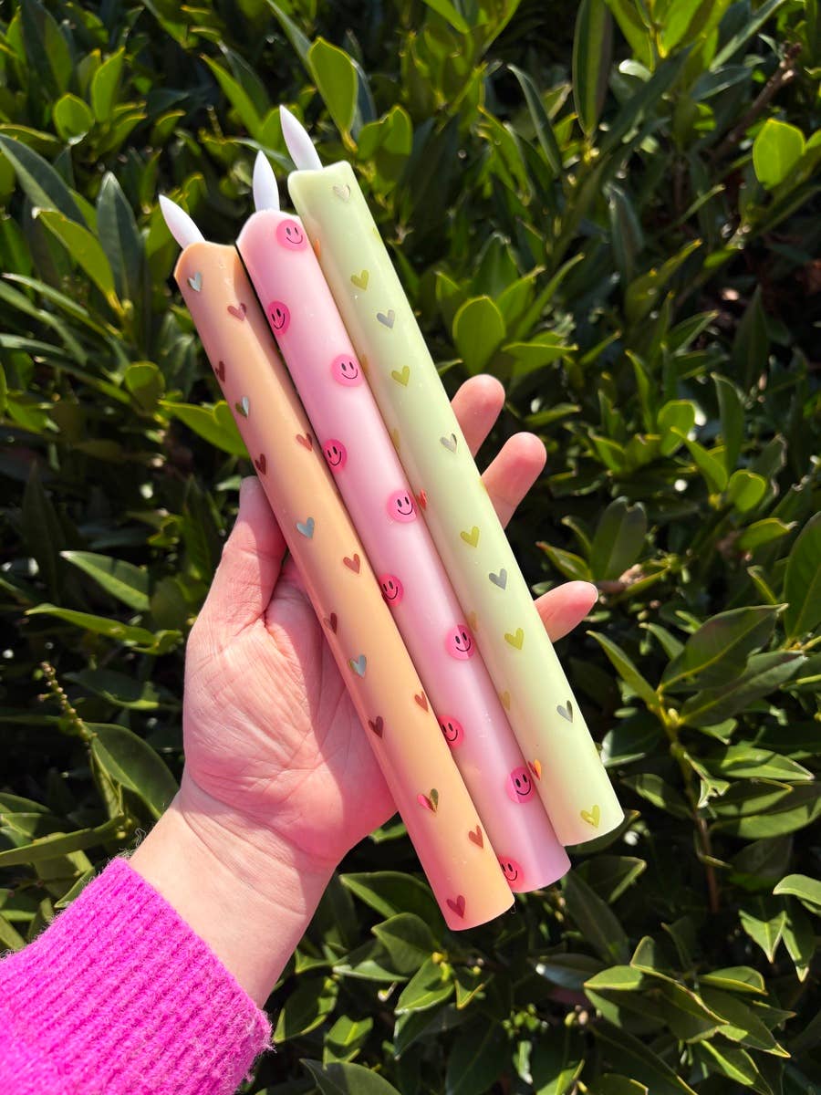 LED Pillar Candle Hearts Sand - Set of 2