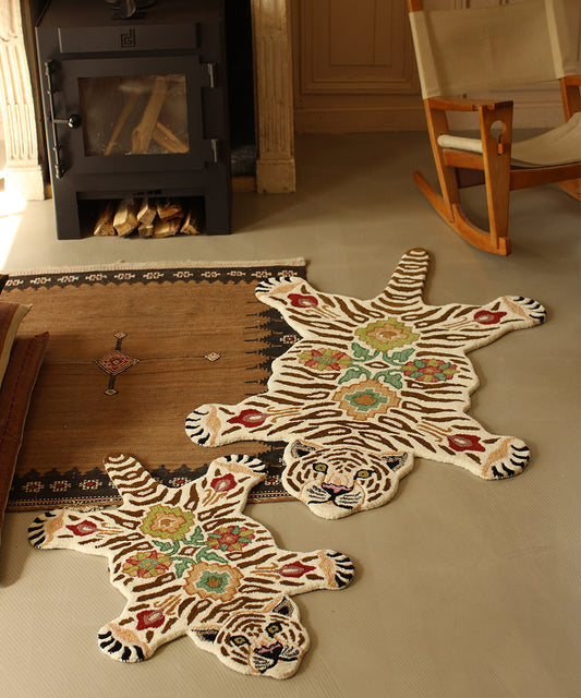 Jill Tiger Rug Small Handmade Wool with Floral Pattern