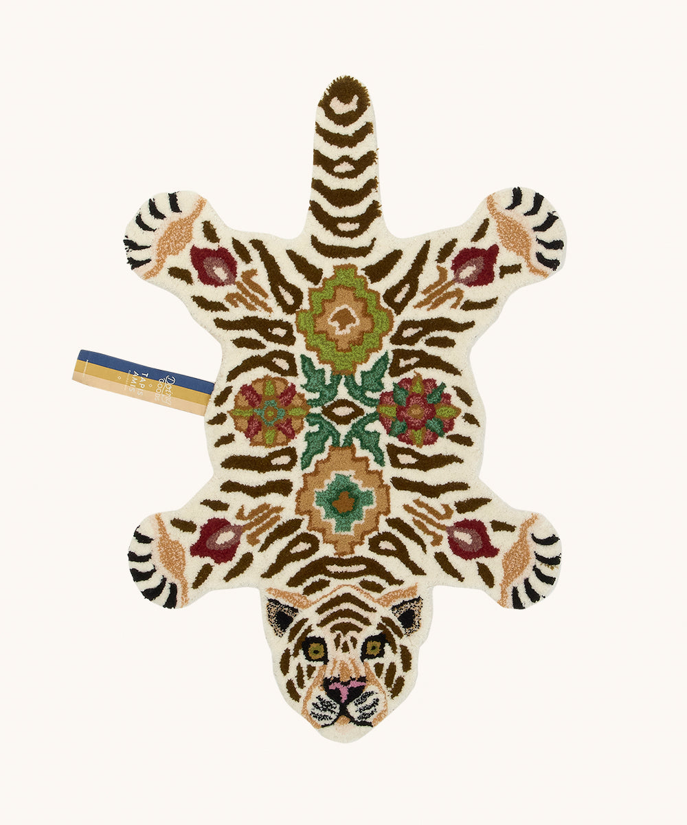 Jill Tiger Rug Small Handmade Wool with Floral Pattern