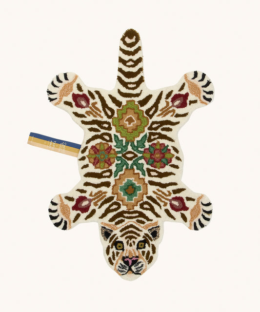 Jill Tiger Rug Small Handmade Wool with Floral Pattern