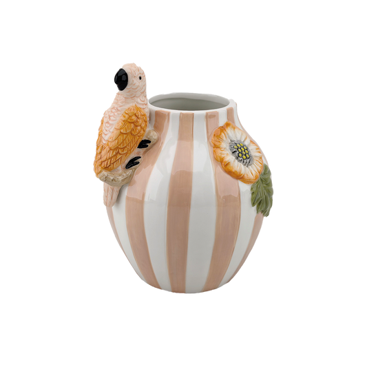 Vaas streep vogel roze L17 B14 H18,2cm