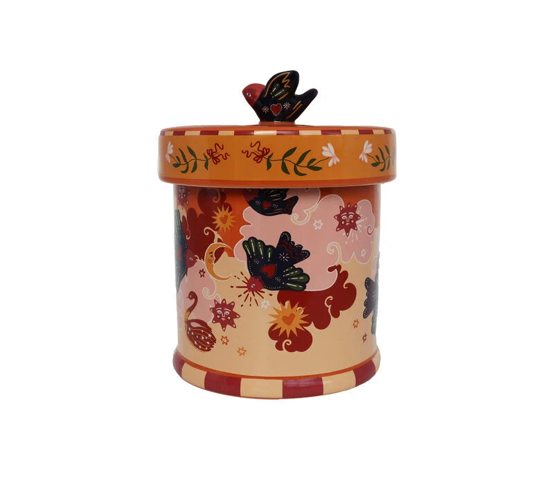 Potje orange with birds