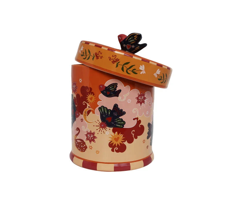 Potje orange with birds