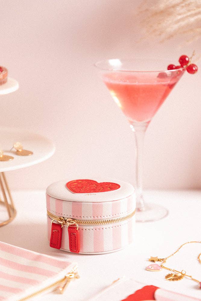 Roze gestreepte sieradendoos