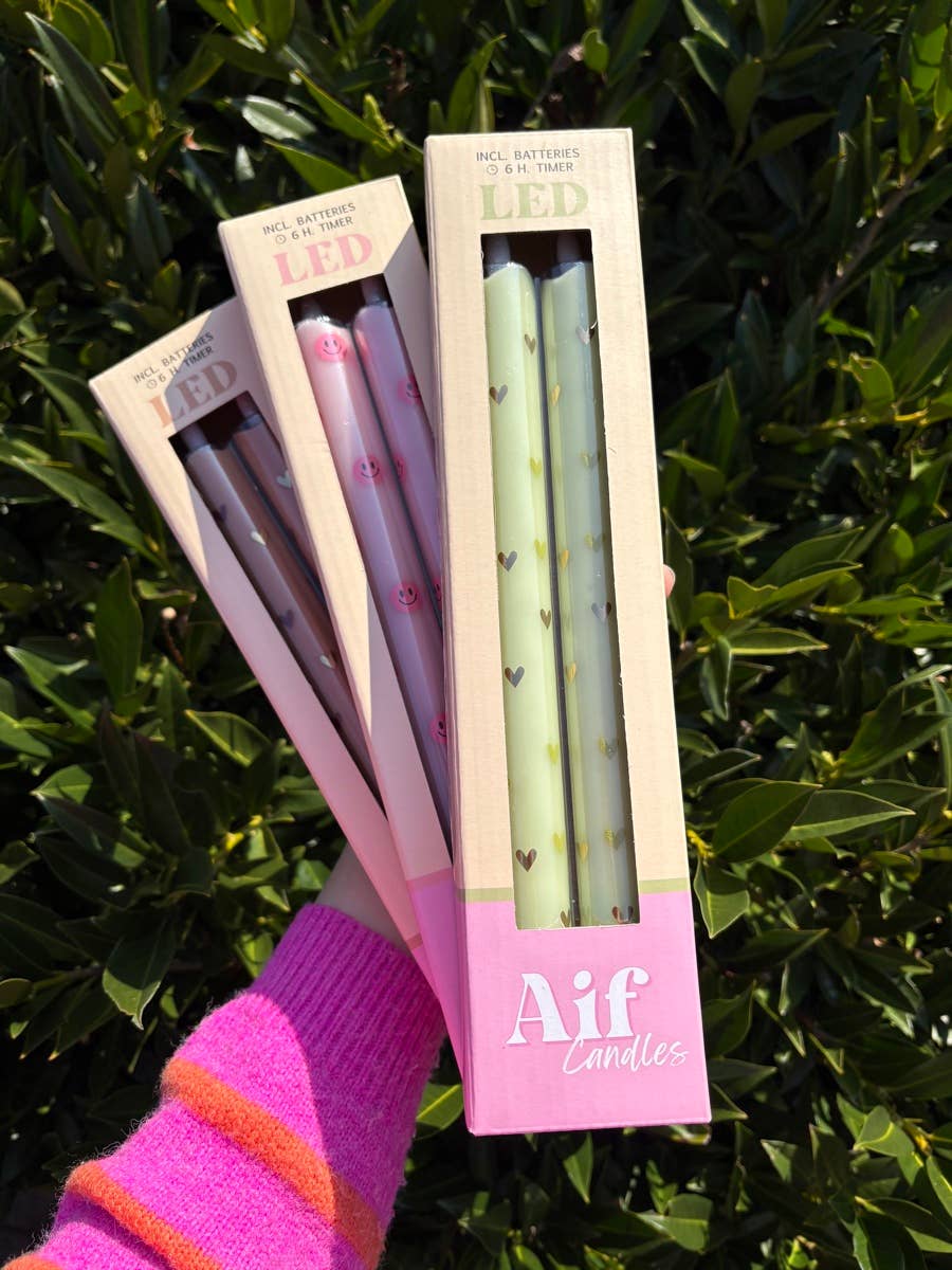 LED Pillar Candle Hearts Green - Set of 2