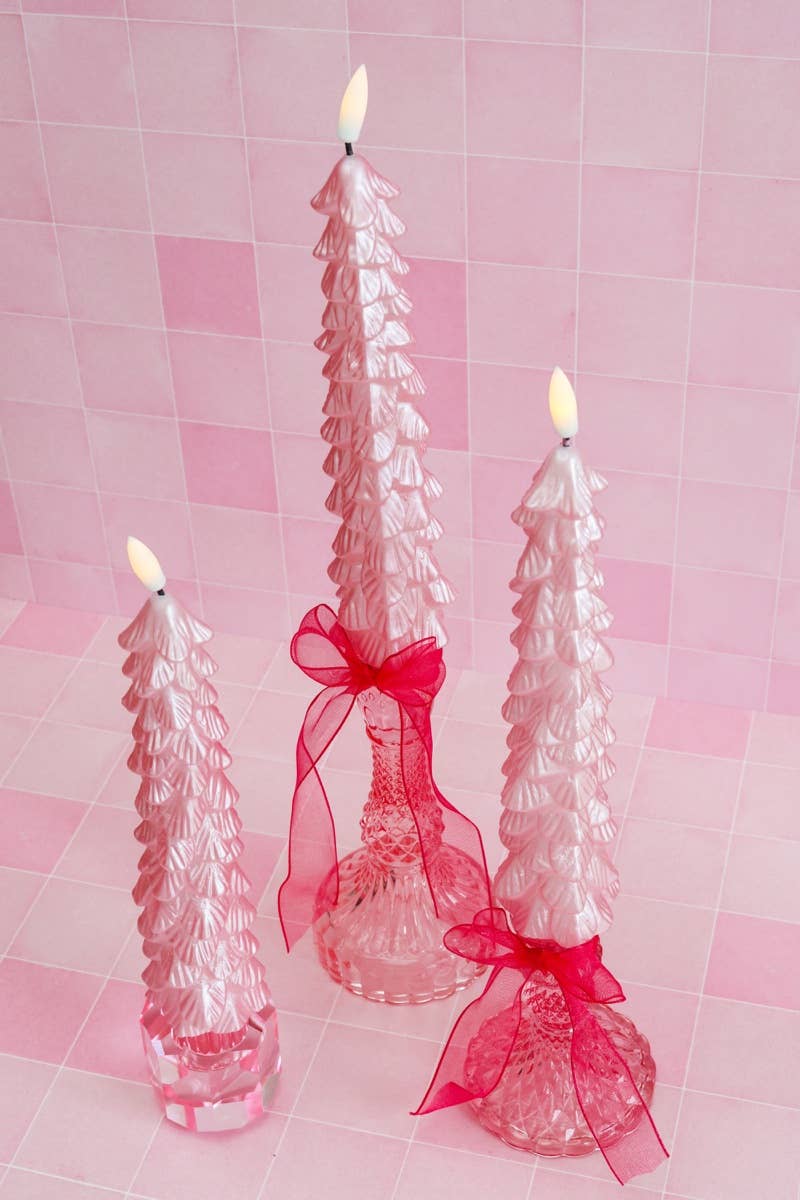 LED X-Mas Tree Candle Pink RC - Set of 2