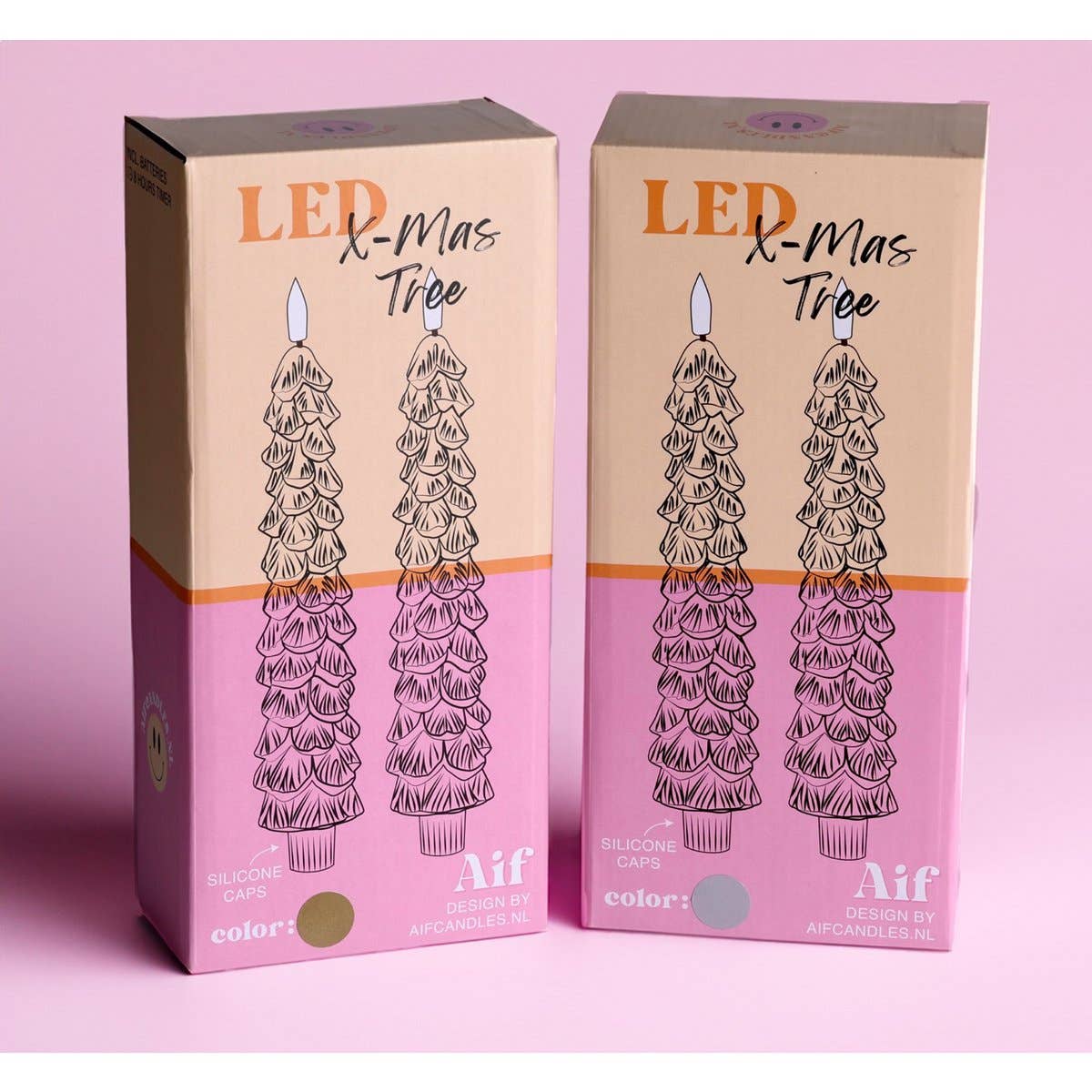 LED X-Mas Tree Candle Silver - Set of 2