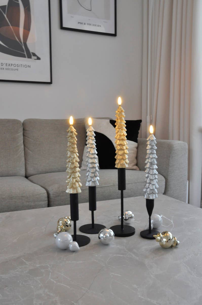 LED X-Mas Tree Candle Silver - Set of 2