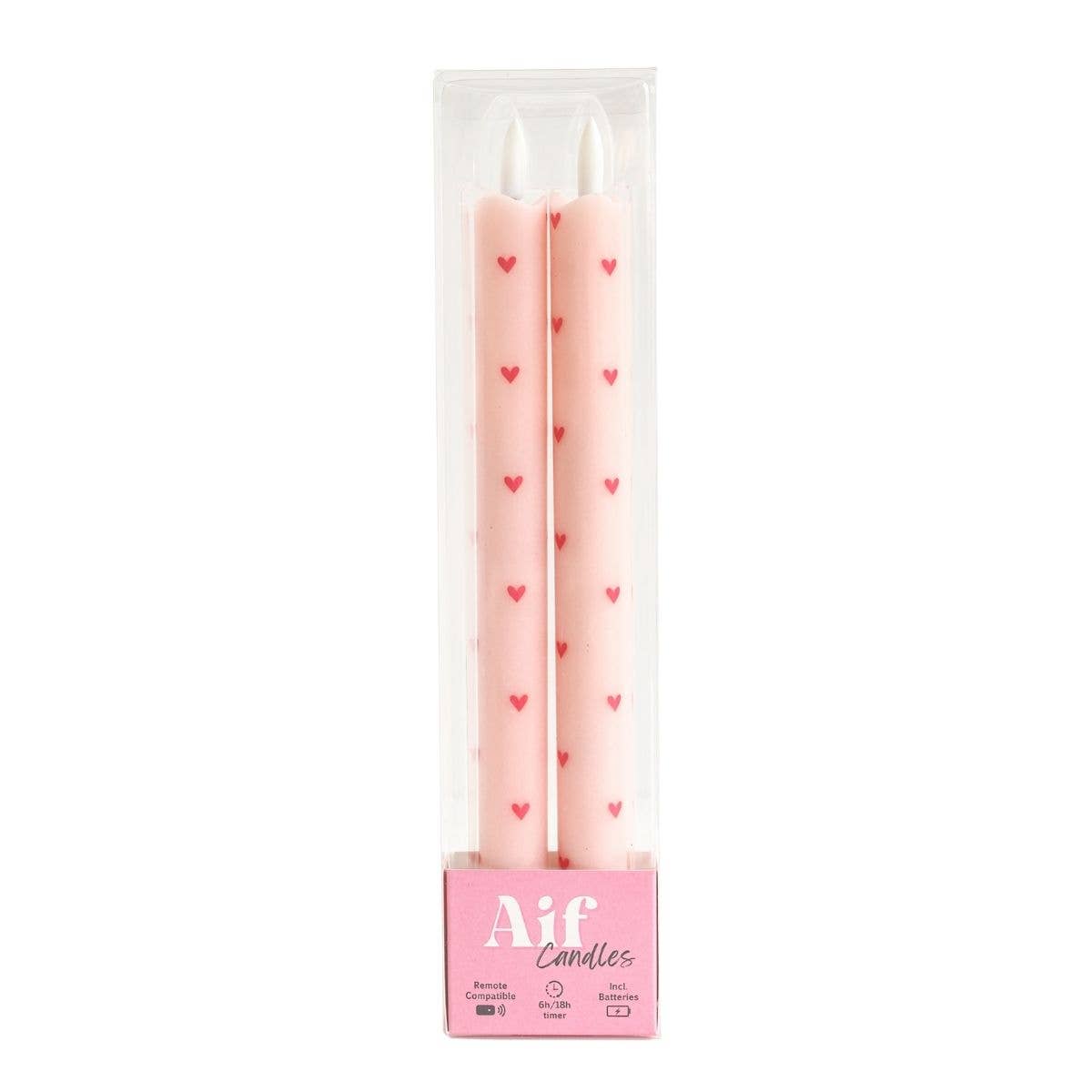 LED Pillar Candle Hearts Pink RC - Set of 2