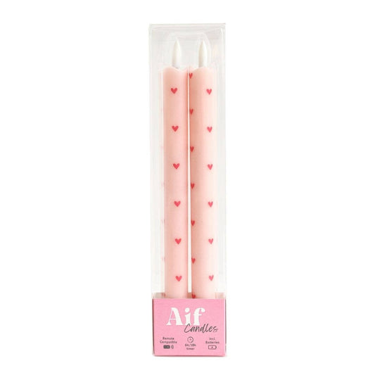 LED Pillar Candle Hearts Pink RC - Set of 2