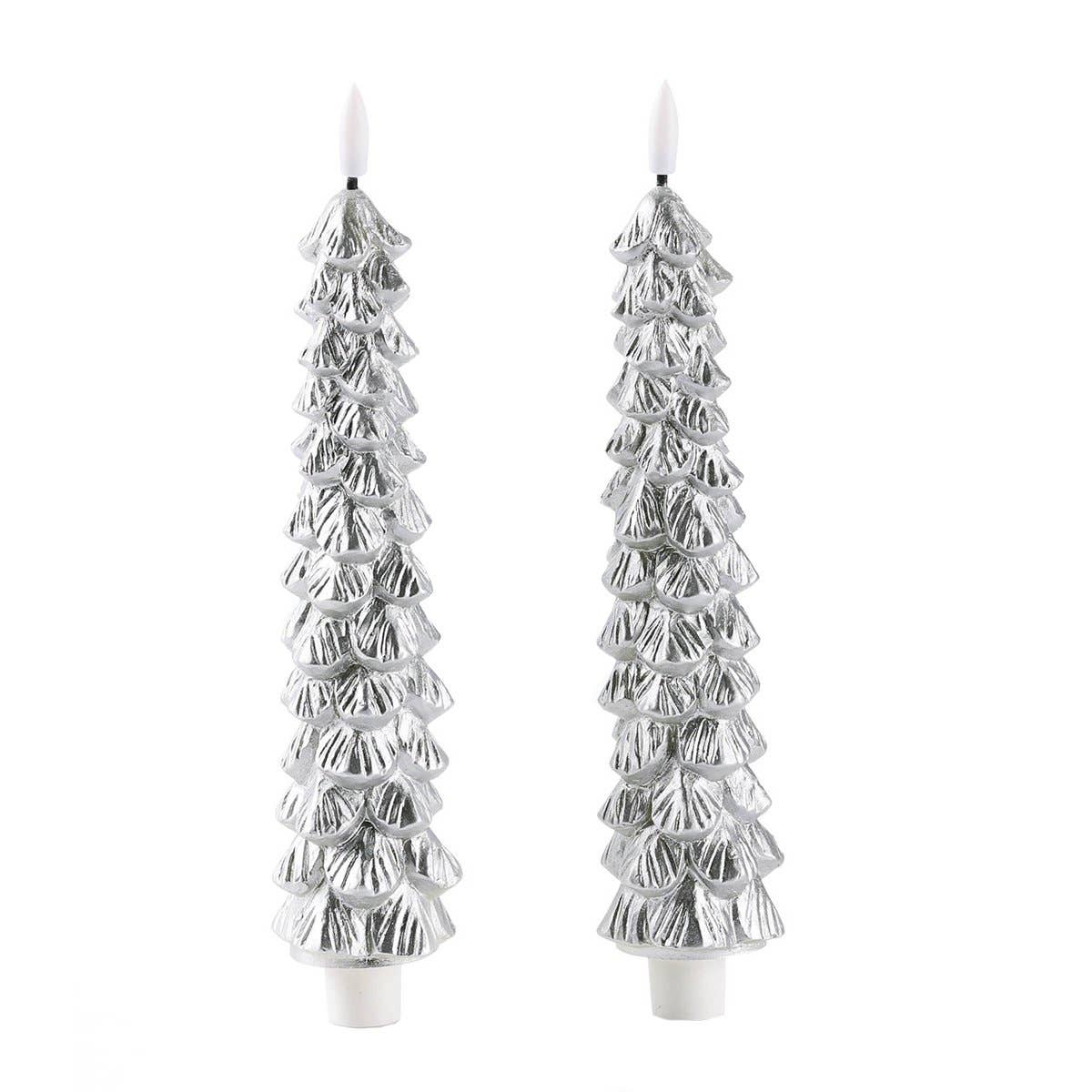 LED X-Mas Tree Candle Silver - Set of 2