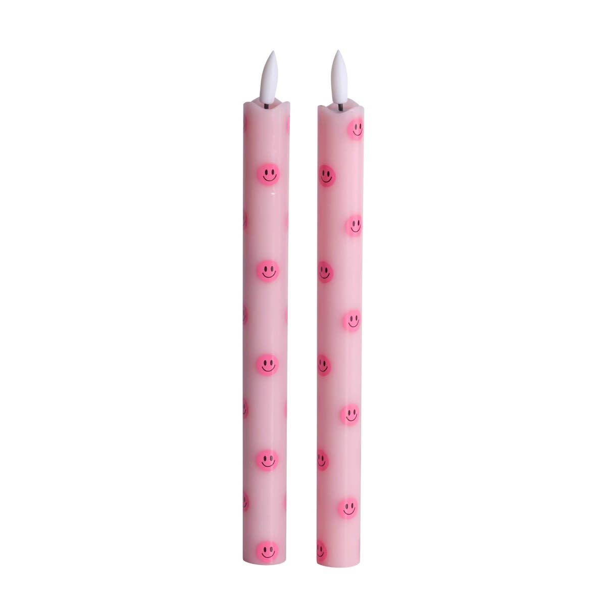 LED Pillar Candle Smiley Pink - Set of 2