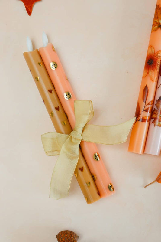 LED Pillar Candle Happy Orange RC - Set of 2