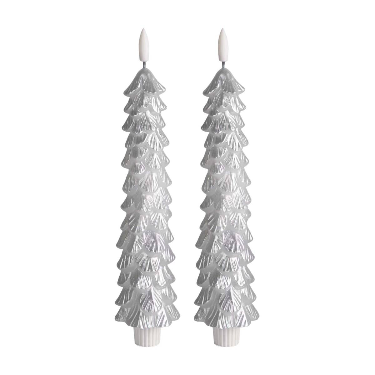LED X-Mas Tree Candle Silver RC - Set of 2