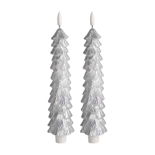 LED X-Mas Tree Candle Silver RC - Set of 2