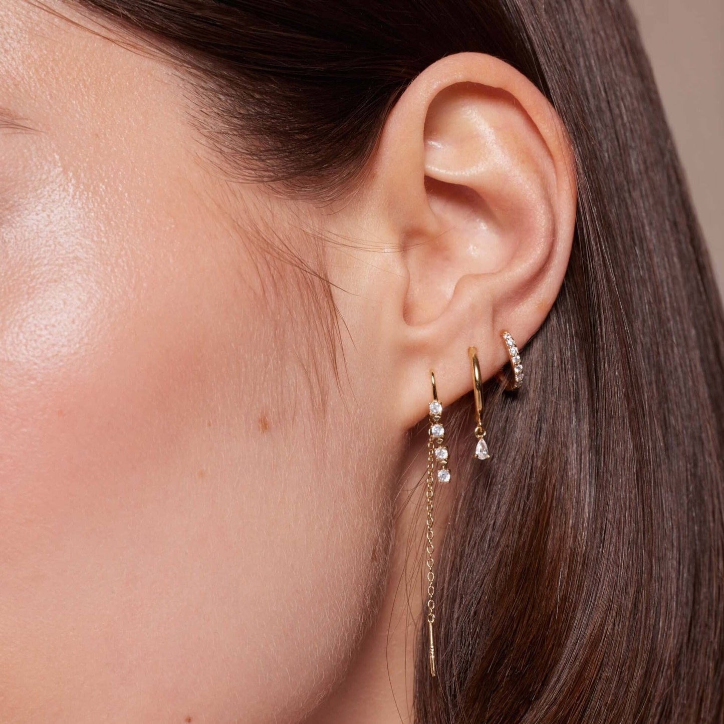 CHIN Piercing oorbel van S925 zilver met 24-karaats fijn goud